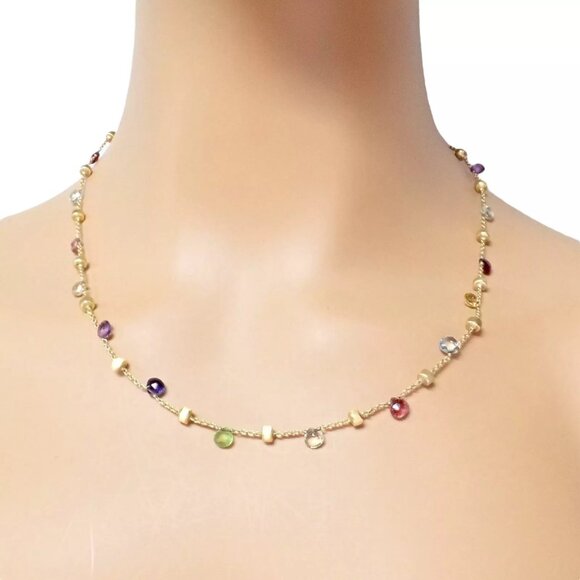 Authentic! Marco Bicego 18k Yellow Gold Multicolor Stones Paradise Necklace - Picture 2 of 8